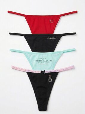 NWOT Bundle Lot of 4 Thongs / V-String Panties - Bebe, CK, Chinese Laundry OS/S
